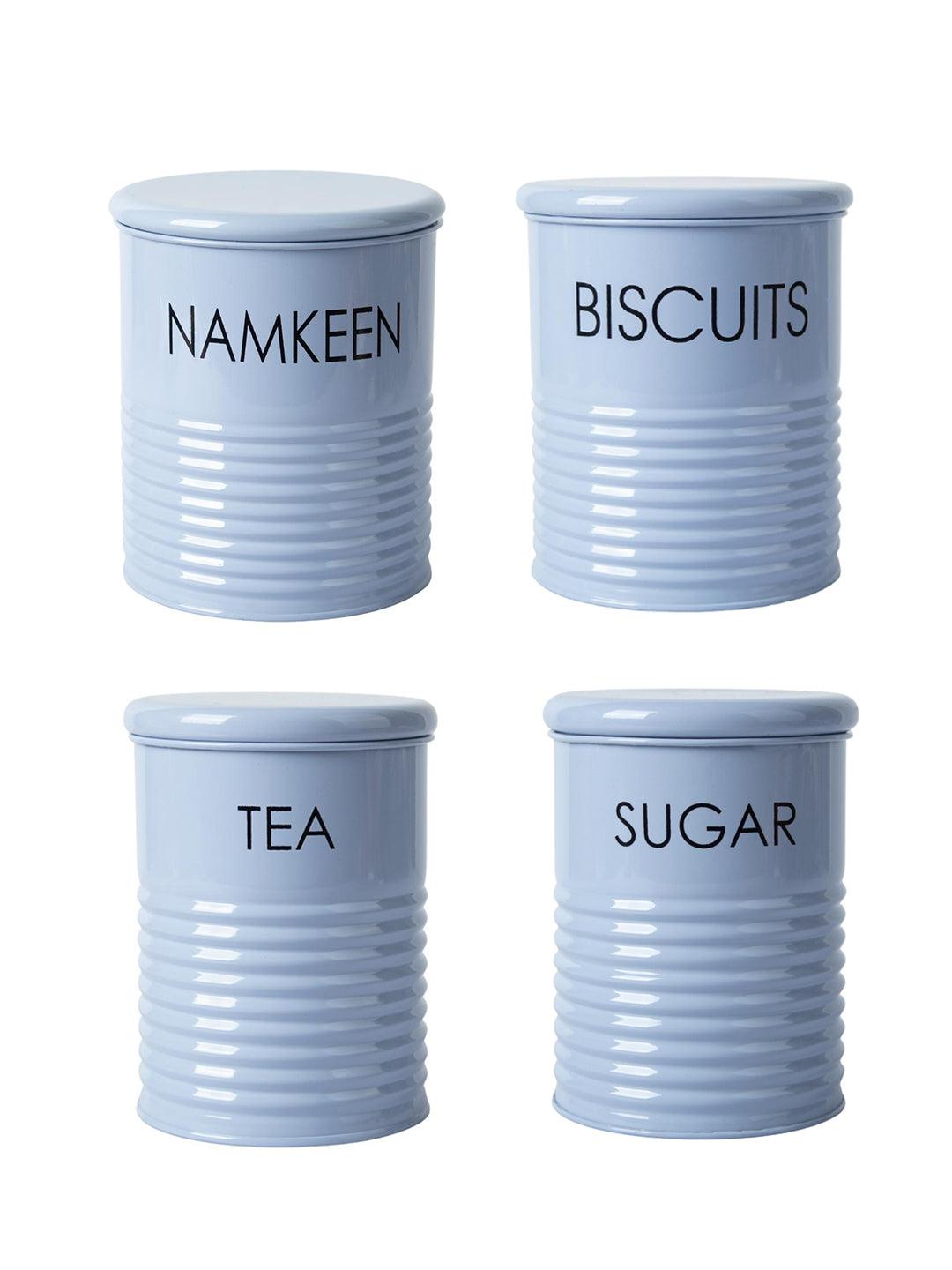 Tea & Sugar Jar (Each 900 Ml) +  Biscuits & Namkeen Jar (Each 1700 Ml) - Light Blue, Set Of 4