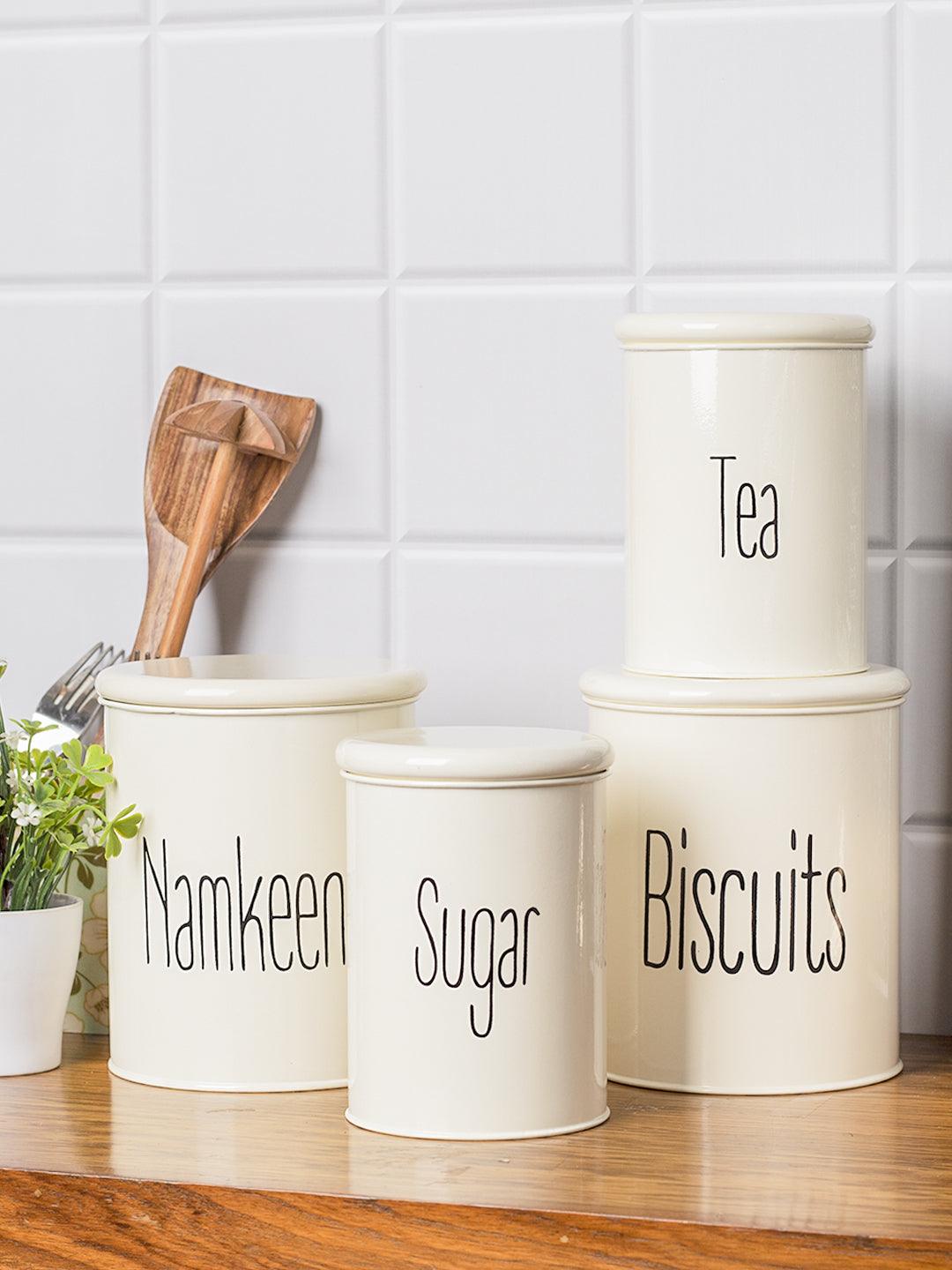 Tea & Sugar Jar (Each 900 Ml) + Biscuits & Namkeen Jar (Each 1700 Ml) - White, Set Of 4 - MARKET 99