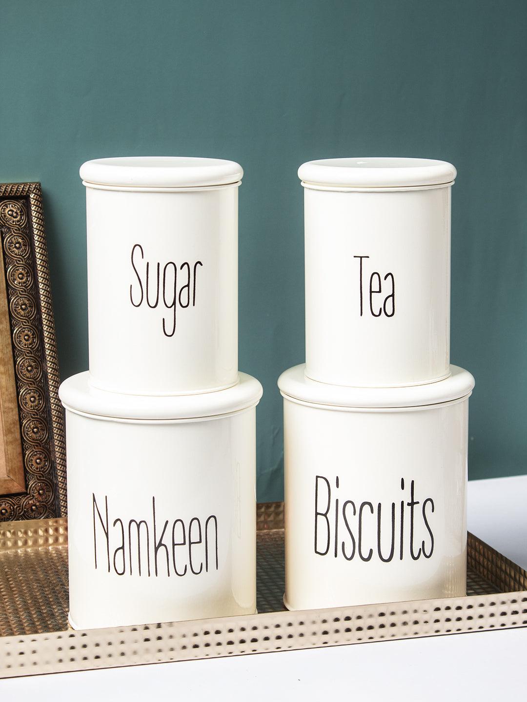 Tea & Sugar Jar (Each 900 Ml) +  Biscuits & Namkeen Jar (Each 1700 Ml) - White, Set Of 4