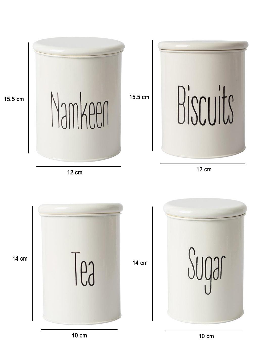 Tea & Sugar Jar (Each 900 Ml) +  Biscuits & Namkeen Jar (Each 1700 Ml) - White, Set Of 4