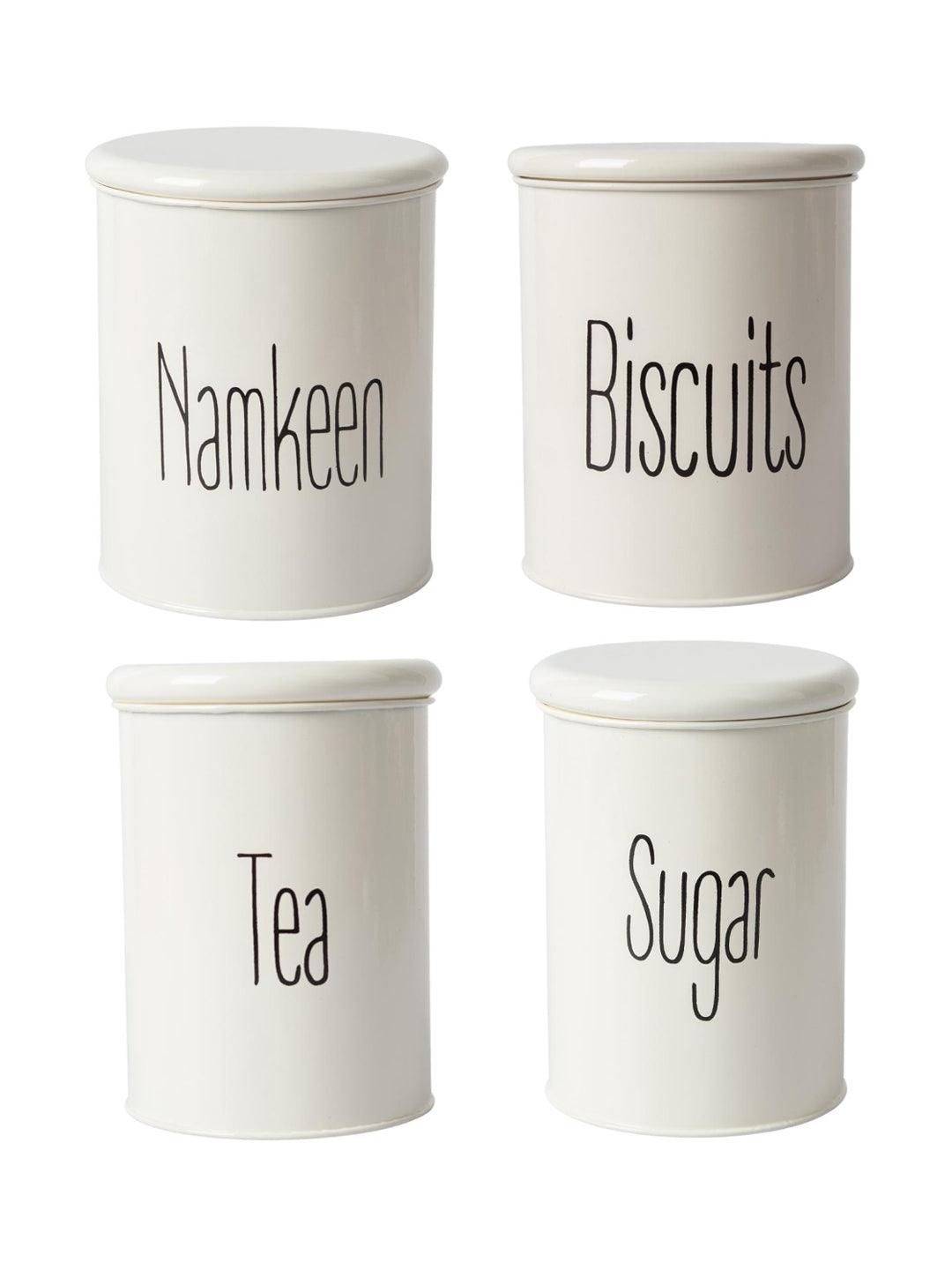 Tea & Sugar Jar (Each 900 Ml) +  Biscuits & Namkeen Jar (Each 1700 Ml) - White, Set Of 4