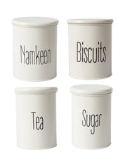 Tea & Sugar Jar (Each 900 Ml) +  Biscuits & Namkeen Jar (Each 1700 Ml) - White, Set Of 4