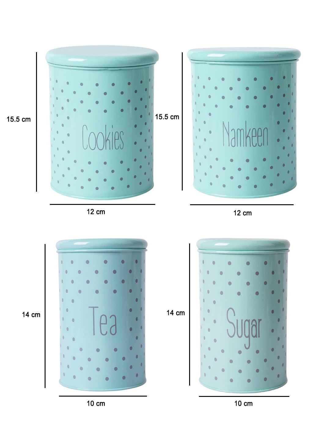 Tea & Sugar Jar (Each 900 Ml) + Cookie & Namkeen Jar (Each 1700 Ml) - Polka Dot Green, Set Of 4