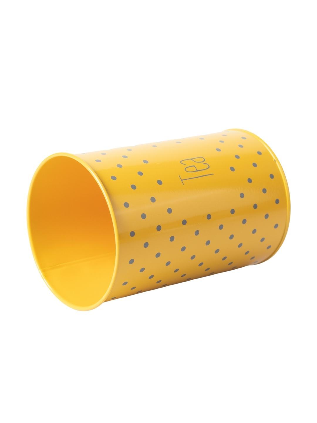 Tea & Sugar Jar (Each 900 Ml) + Cookie & Namkeen Jar (Each 1700 Ml) - Polka Dot Yellow, Set Of 4