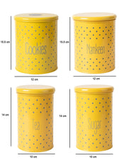 Tea & Sugar Jar (Each 900 Ml) + Cookie & Namkeen Jar (Each 1700 Ml) - Polka Dot Yellow, Set Of 4