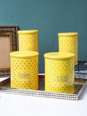 Tea & Sugar Jar (Each 900 Ml) + Cookie & Namkeen Jar (Each 1700 Ml) - Polka Dot Yellow, Set Of 4