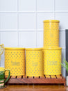 Tea & Sugar Jar (Each 900 Ml) + Cookie & Namkeen Jar (Each 1700 Ml) - Polka Dot Yellow, Set Of 4 - MARKET 99