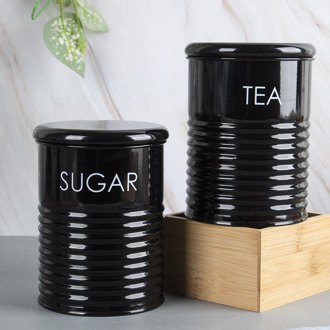 Tea & Sugar Jar - Set Of 2 (Black, Each 900 mL) - MARKET 99