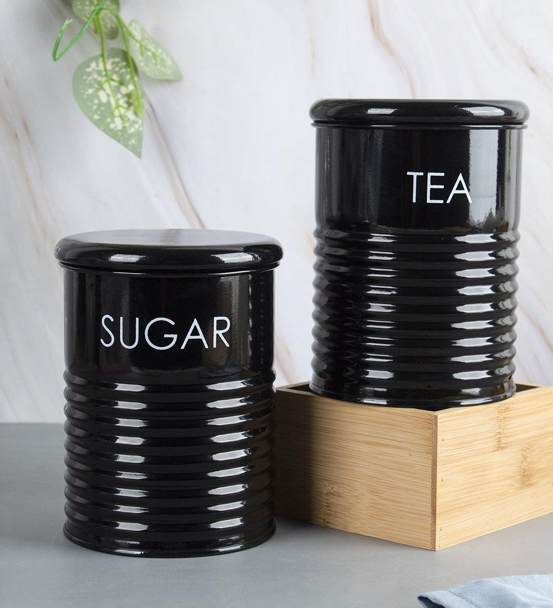 Tea & Sugar Jar - Set Of 2 (Black, Each 900 mL) - MARKET 99