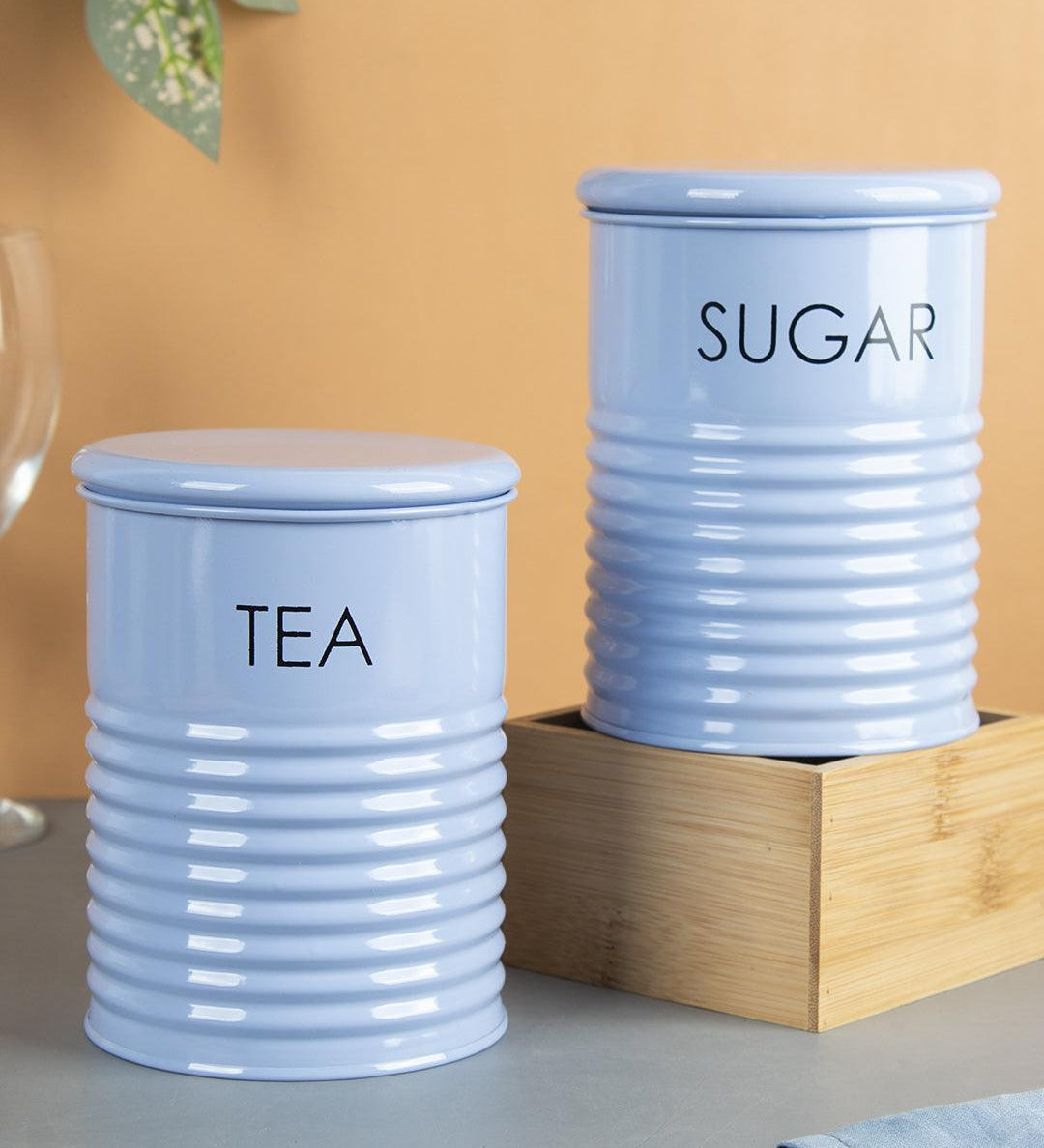 Tea & Sugar Jar - Set Of 2 (Blue, Each 900 mL) - MARKET 99