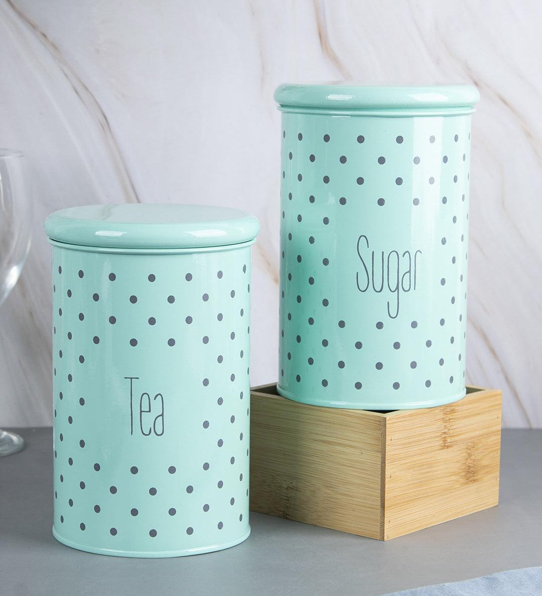 Tea & Sugar Jar - Set Of 2 (Green, Each 900 mL) - MARKET 99