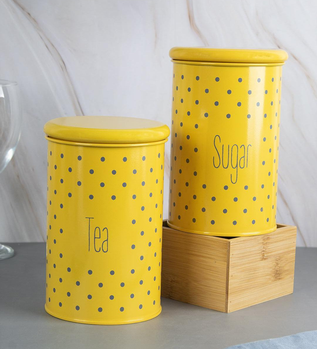 Tea & Sugar Jar - Set Of 2 (Yellow, Each 900 mL) - MARKET 99