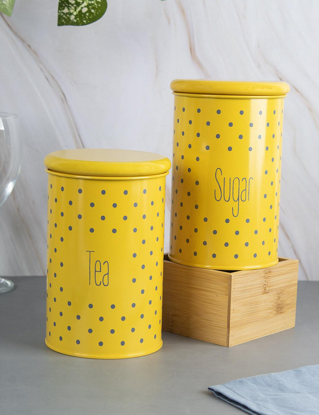 Tea & Sugar Jar - Set Of 2 (Yellow, Each 900 mL) - MARKET 99