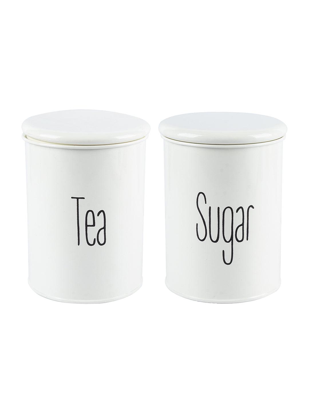 Tea & Sugar Jars - Set Of 2 (White, Each 900 mL) - MARKET 99