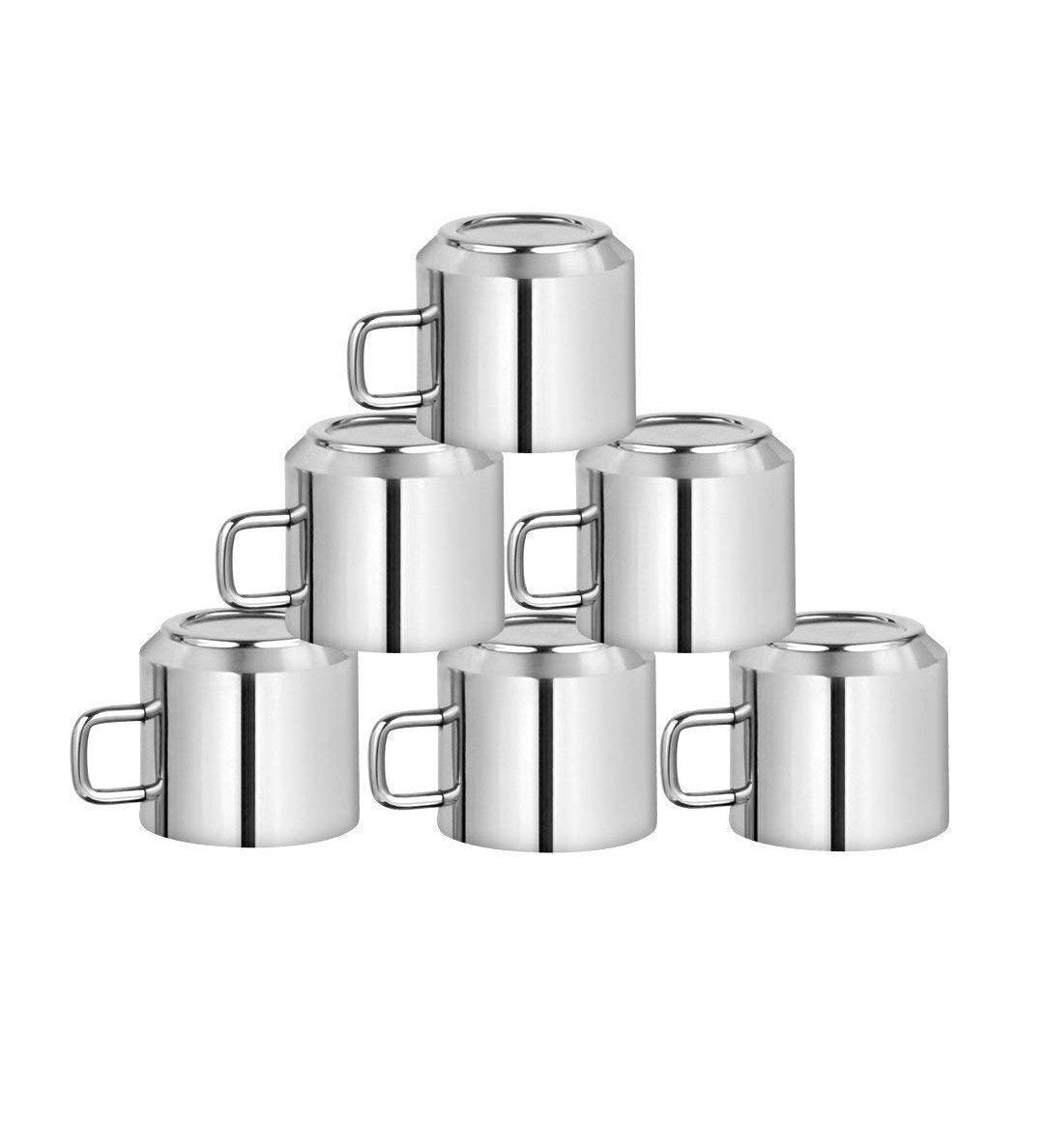 Tea Cups, Silver, Stainless Steel, Set of 6, 100 mL - MARKET 99
