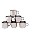 Tea Cups, Silver, Stainless Steel, Set of 6, 100 mL - MARKET 99