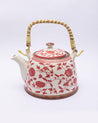Teapot, with Steel Strainer, for Home & Office, Ancient Design Pattern, Red, Ceramic, 1 litre - MARKET 99