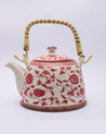 Teapot, with Steel Strainer, for Home & Office, Ancient Design Pattern, Red, Ceramic, 1 litre - MARKET 99