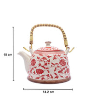 Teapot, with Steel Strainer, for Home & Office, Ancient Design Pattern, Red, Ceramic, 1 litre - MARKET 99