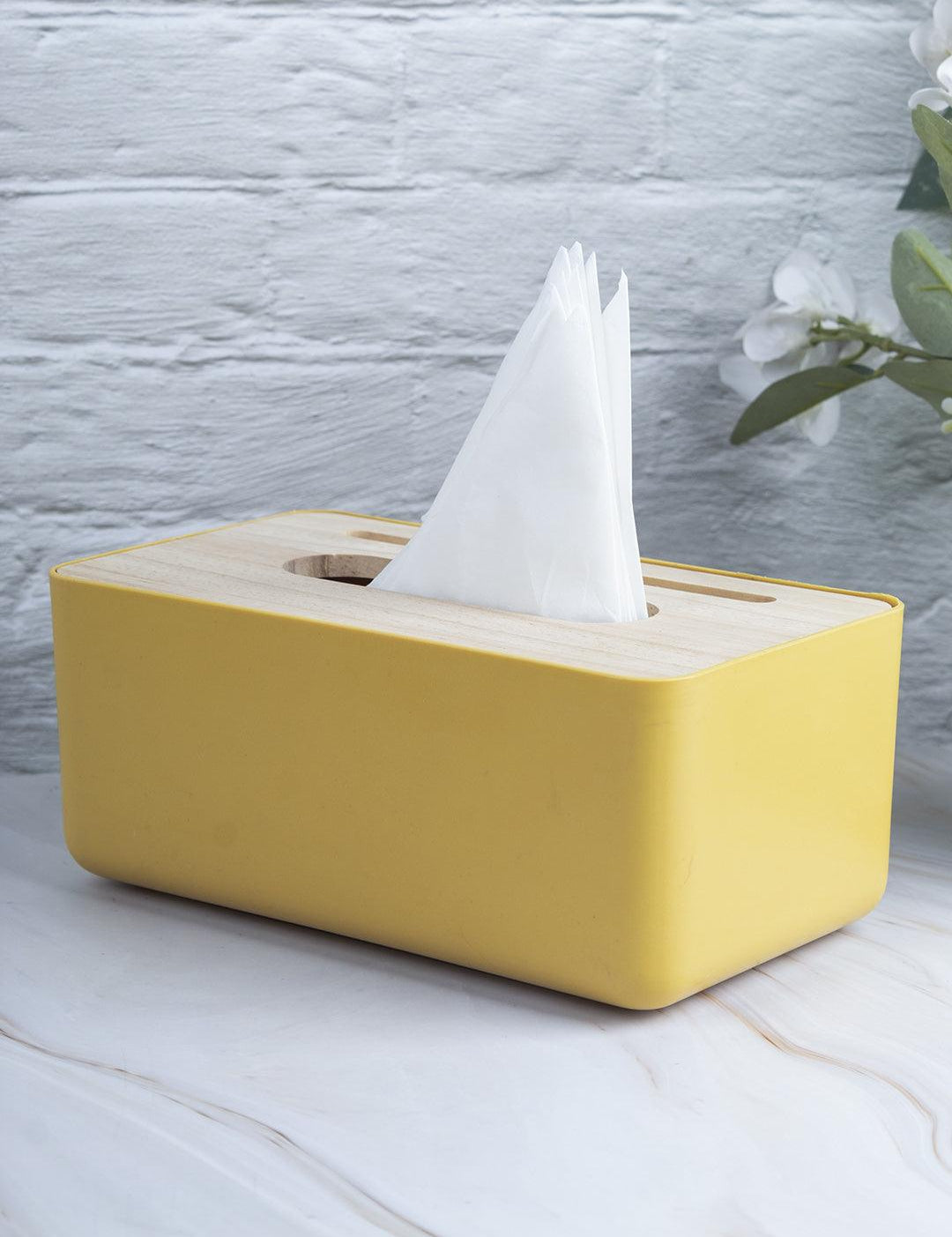 Textured Tissue Box with Lid, Yellow, Plastic - MARKET 99