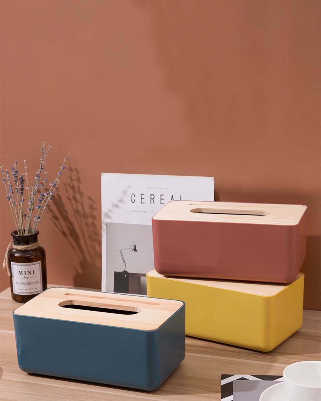 Textured Tissue Box with Lid, Yellow, Plastic - MARKET 99