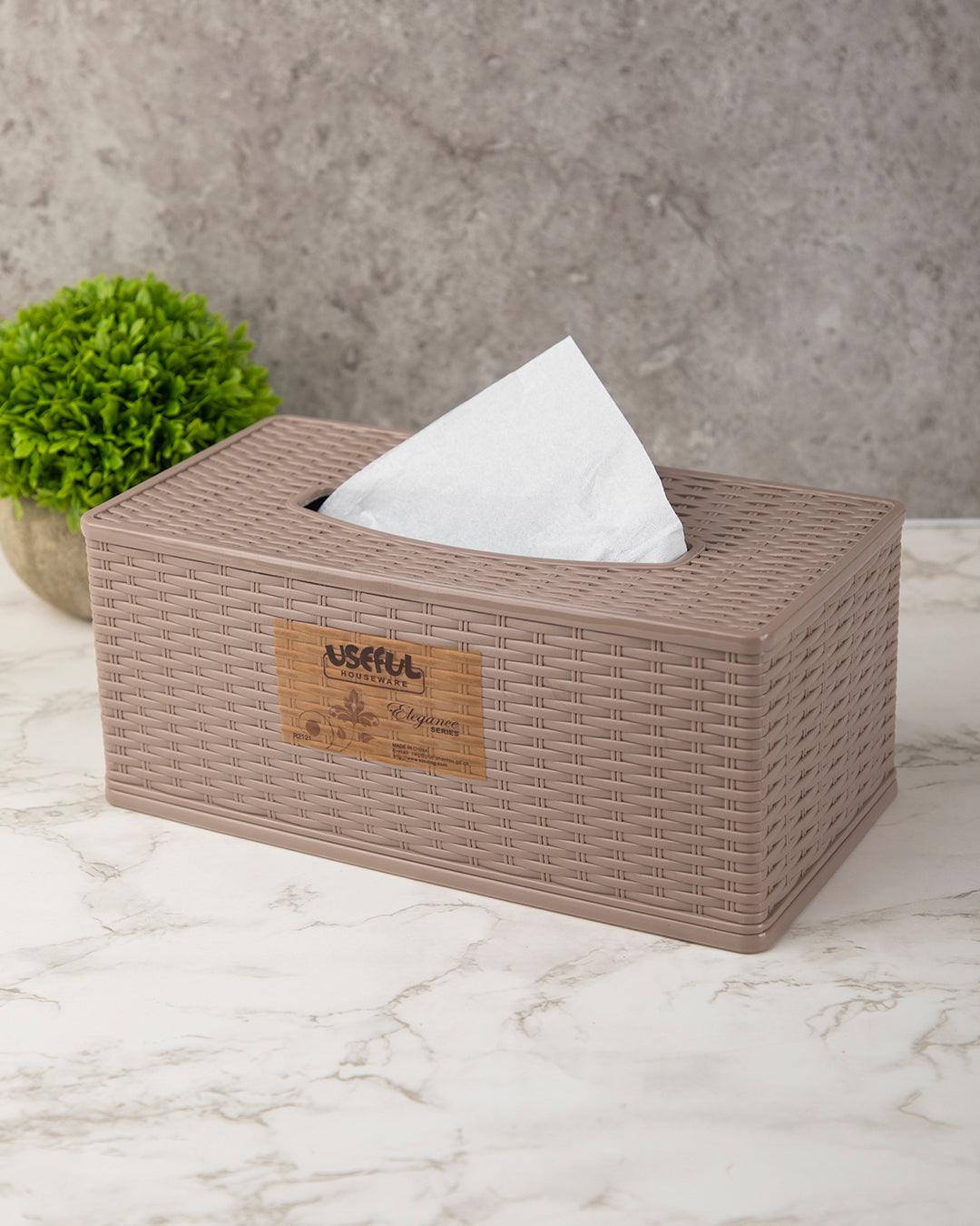 Tissue Box, Circular Shape Opening, Brown, Plastic - MARKET 99