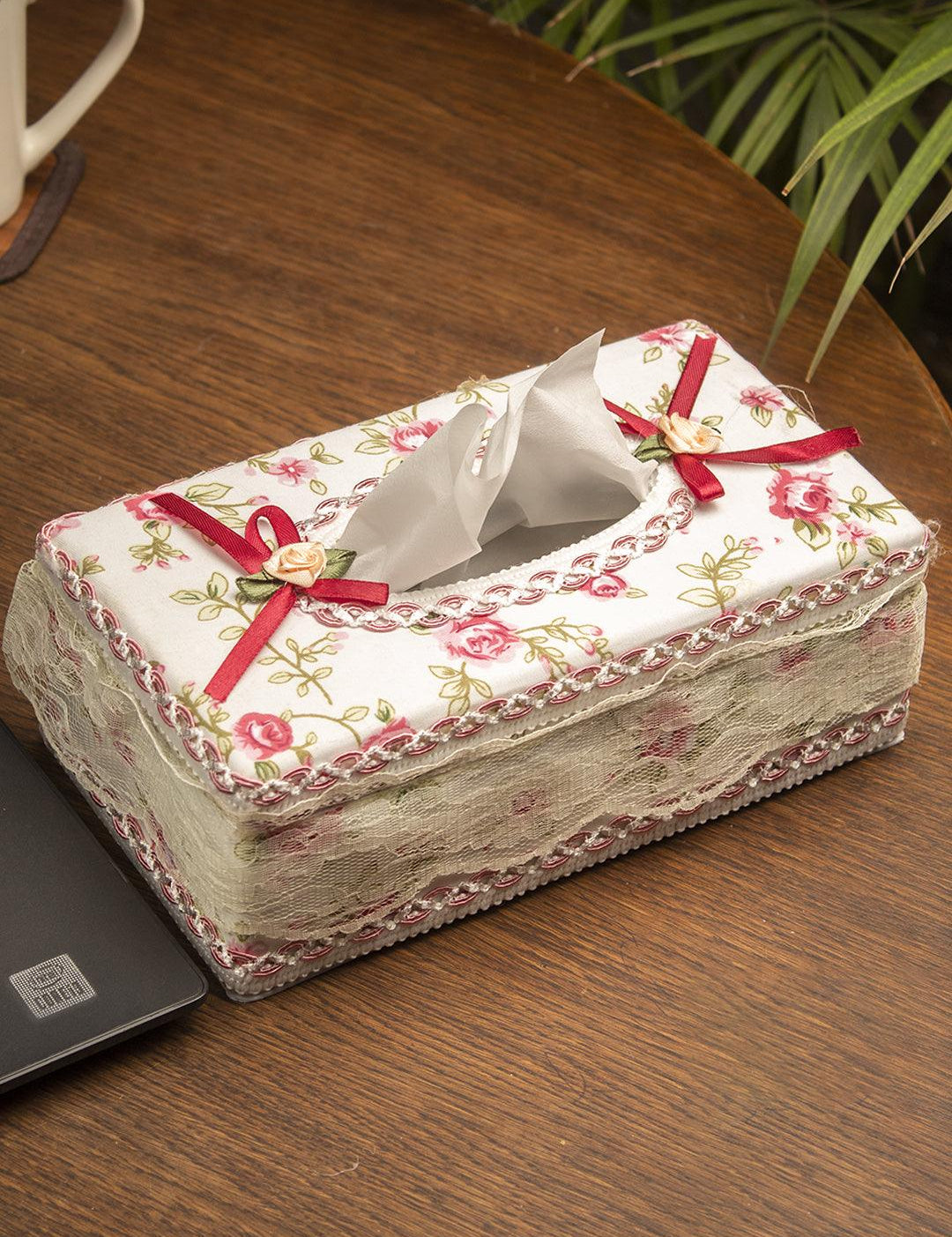 Tissue Box Holder, Cream & Red Colour, Plastic - MARKET 99