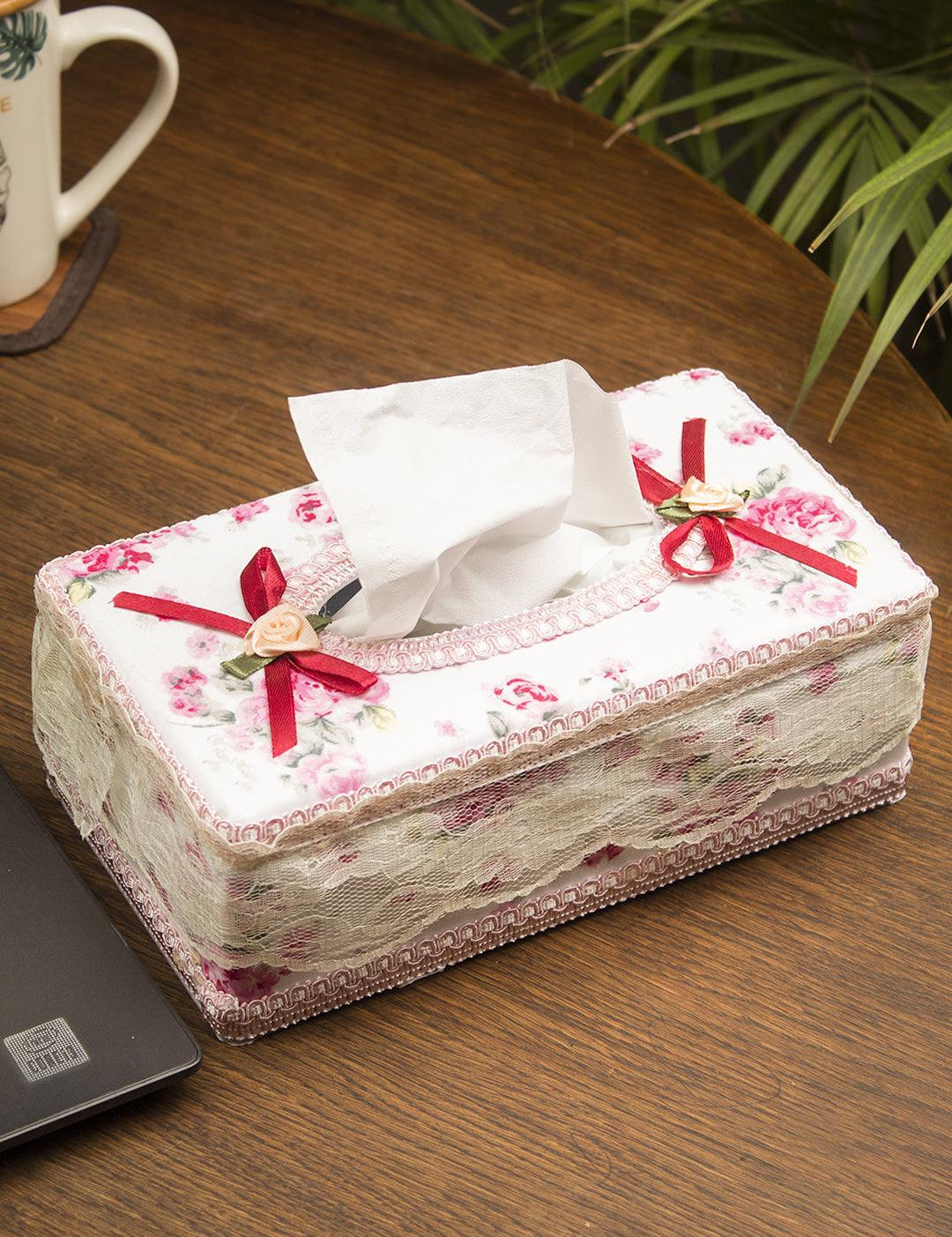 Tissue Box Holder, Modern Design, Cream & Pink Colour, Plastic - MARKET 99