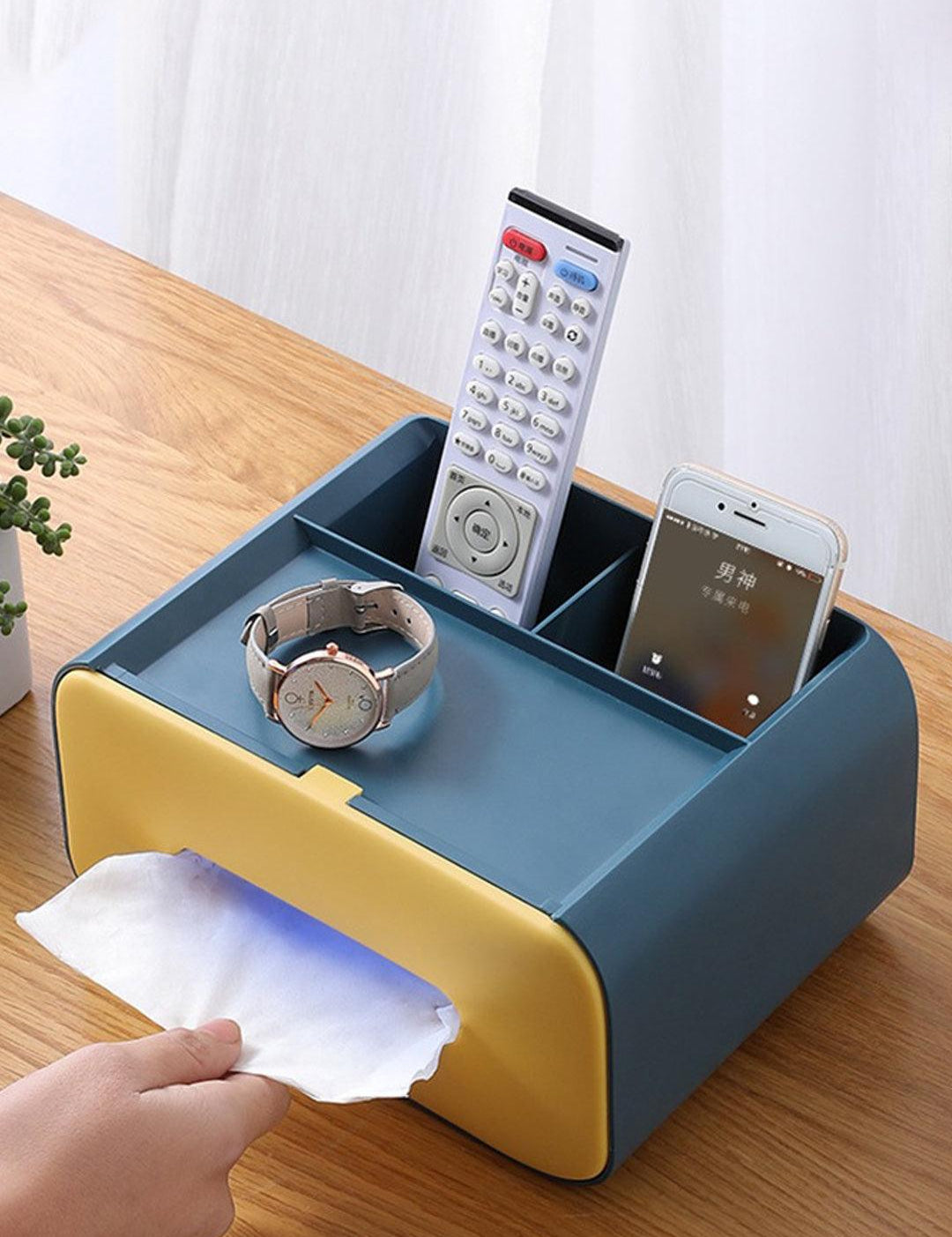 Tissue Box with Organiser, Deep Sea Green, Plastic - MARKET 99