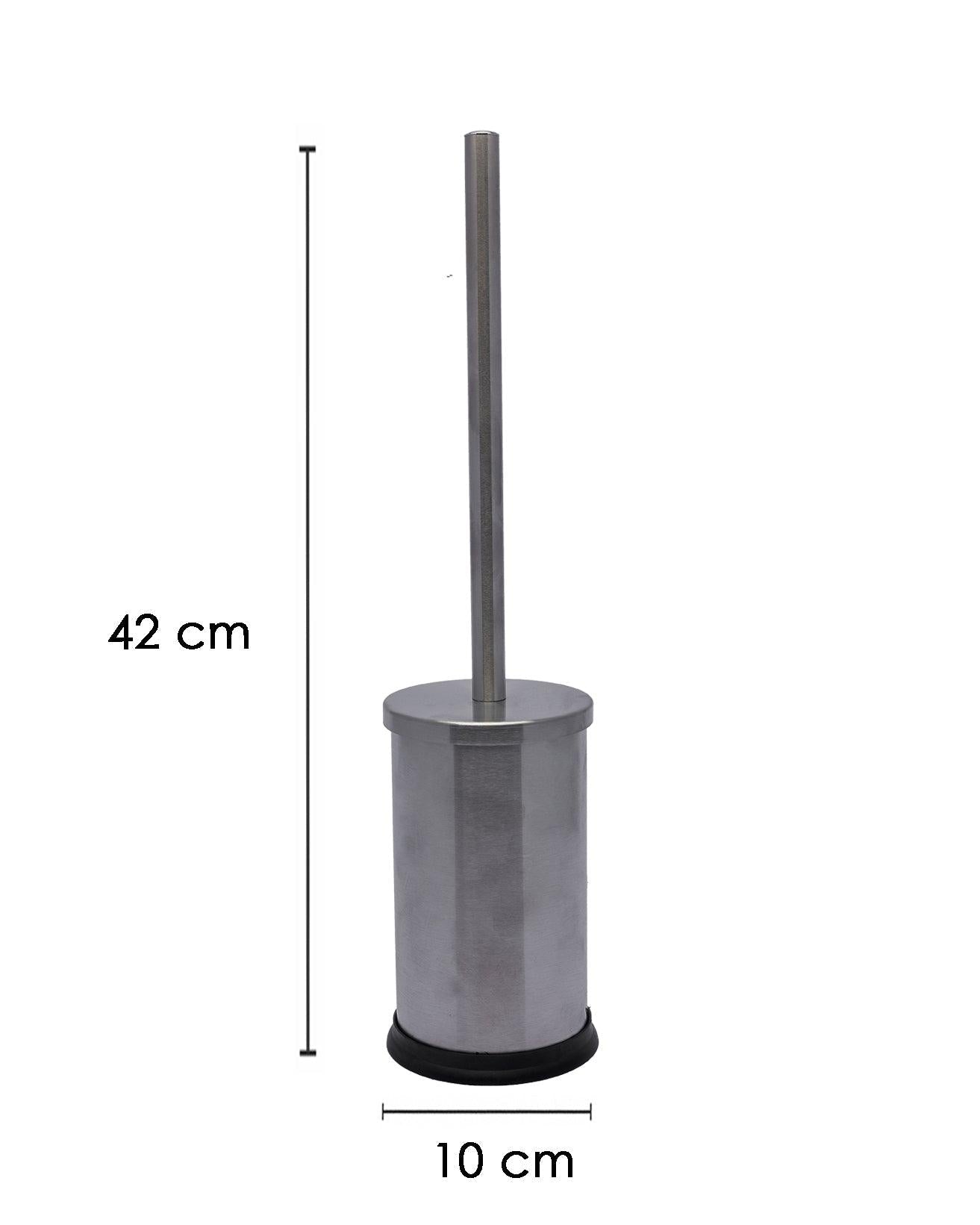 Toilet Brush with Holder, Bathroom Brush, Toilet Brush, Round, Silver, Stainless Steel - MARKET 99