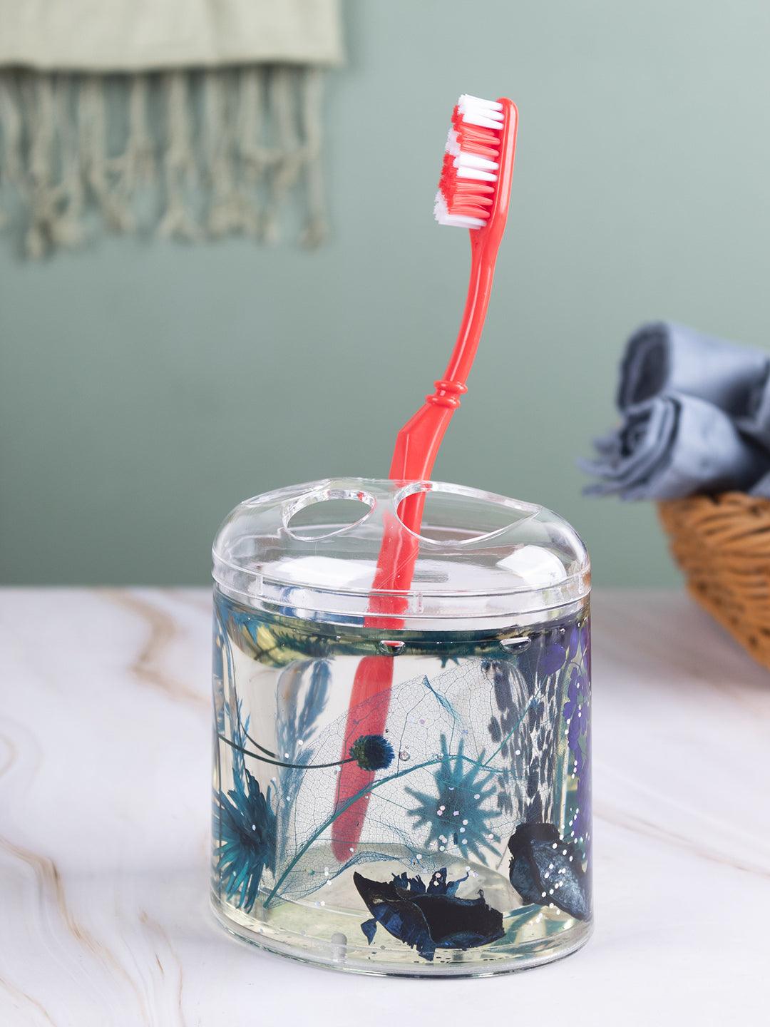 Toothbrush Holder, Floral Design, Blue, Plastic - MARKET 99