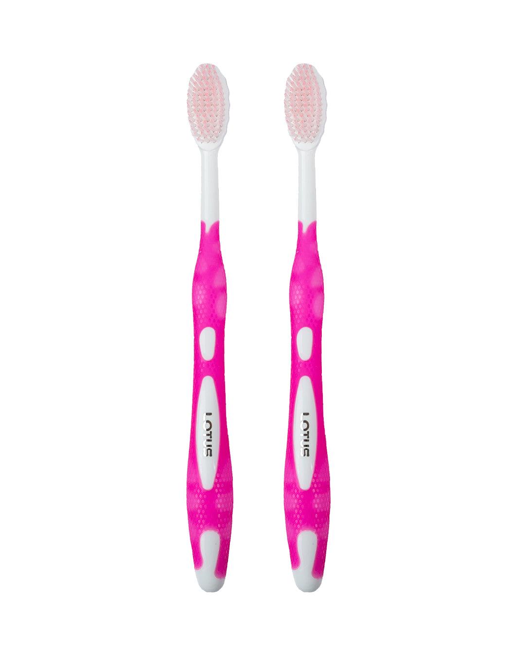 Toothbrushes With Soft Bristles, Pink, Plastic, Set of 2 - MARKET 99