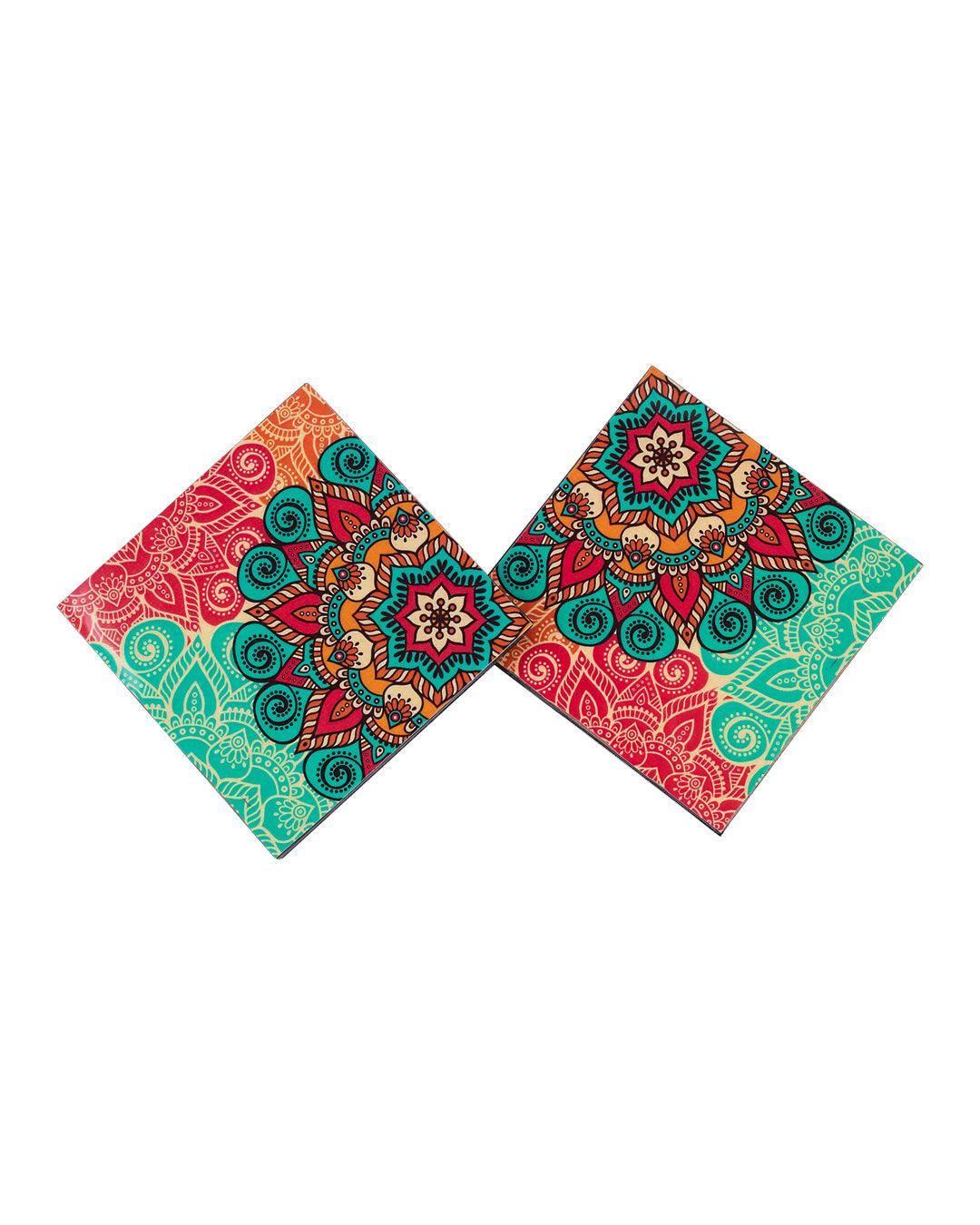 Traditional Multicolour Tea Coaster - Set Of 6, MDF