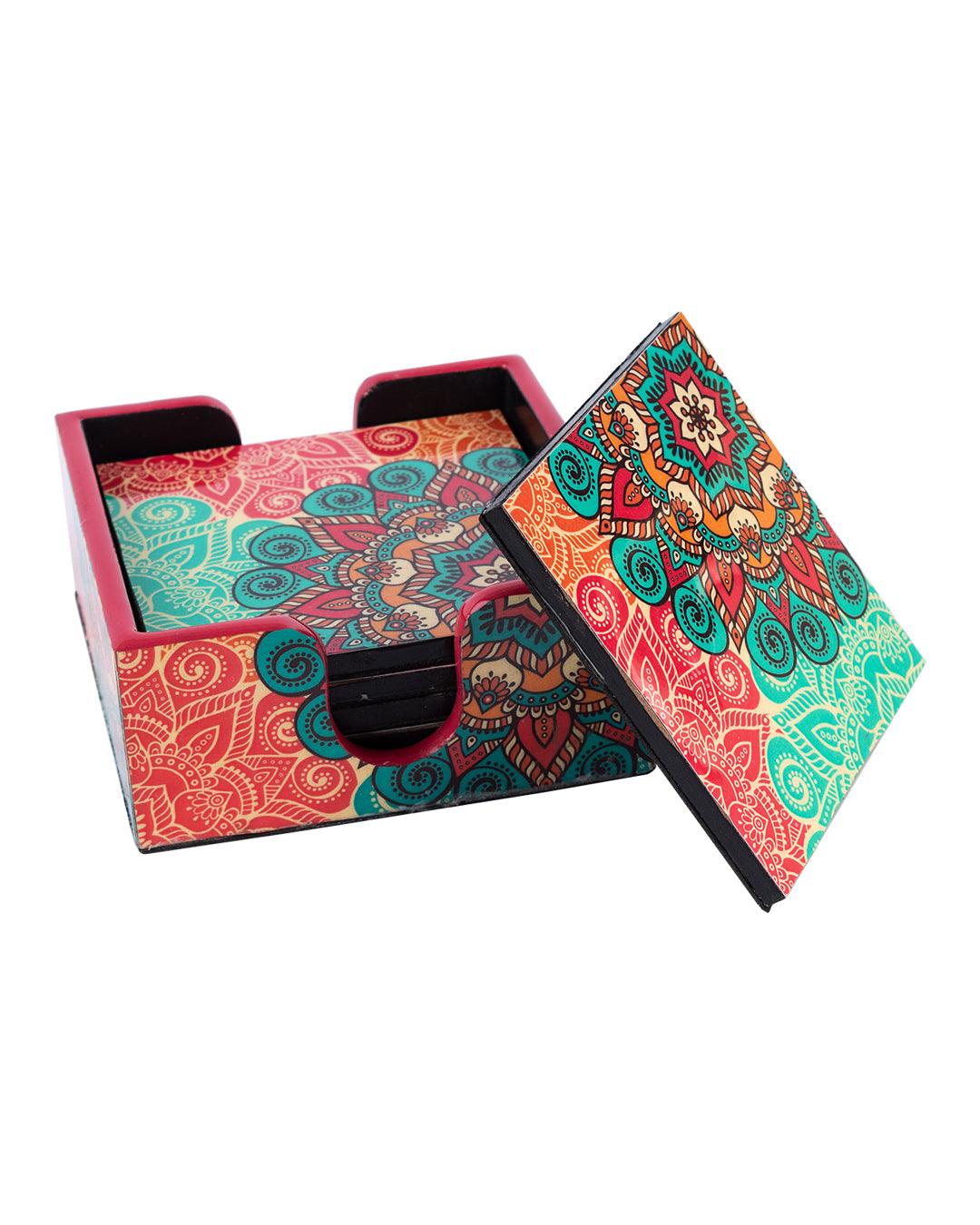 Traditional Multicolour Tea Coaster - Set Of 6, MDF