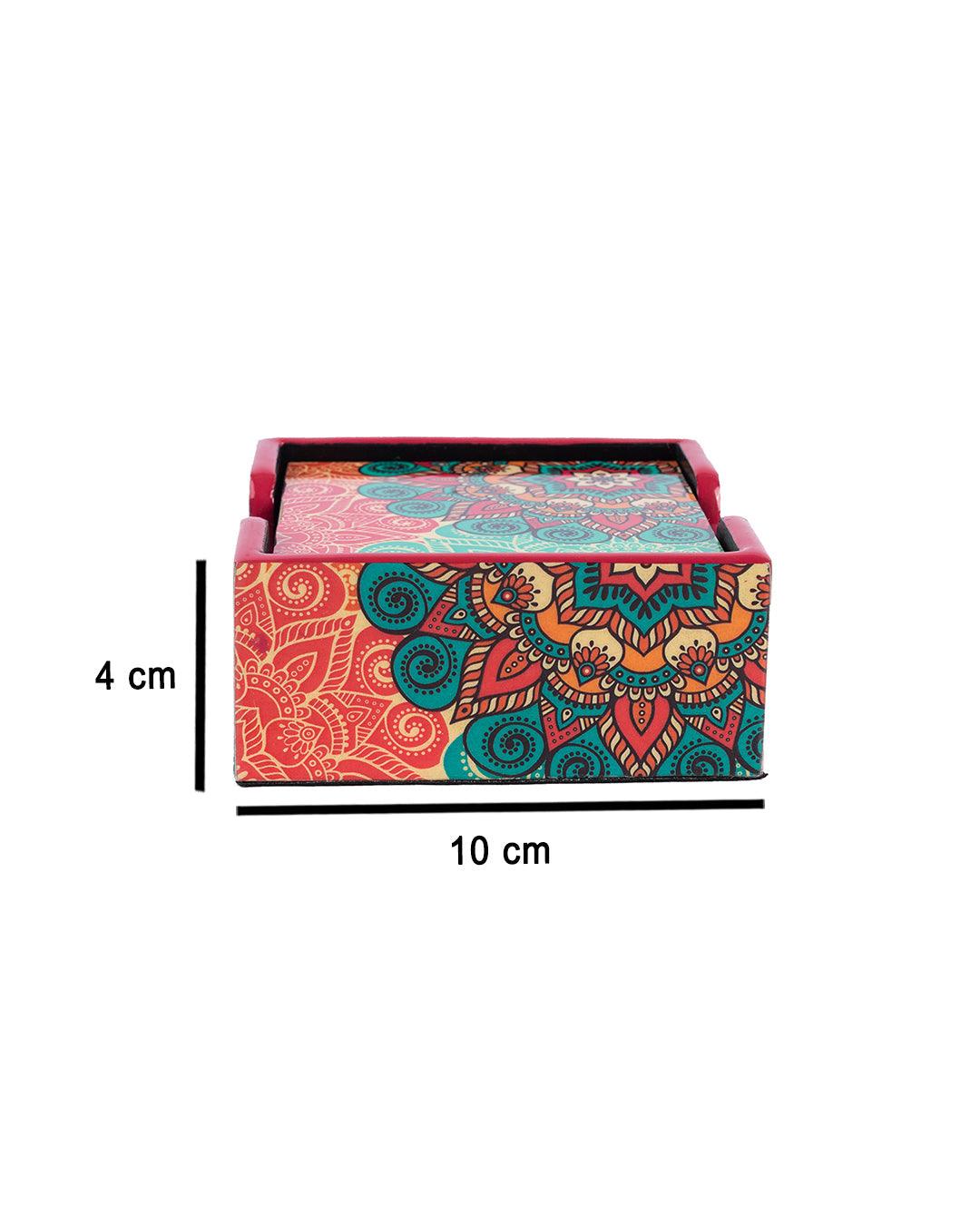 Traditional Multicolour Tea Coaster - Set Of 6, MDF