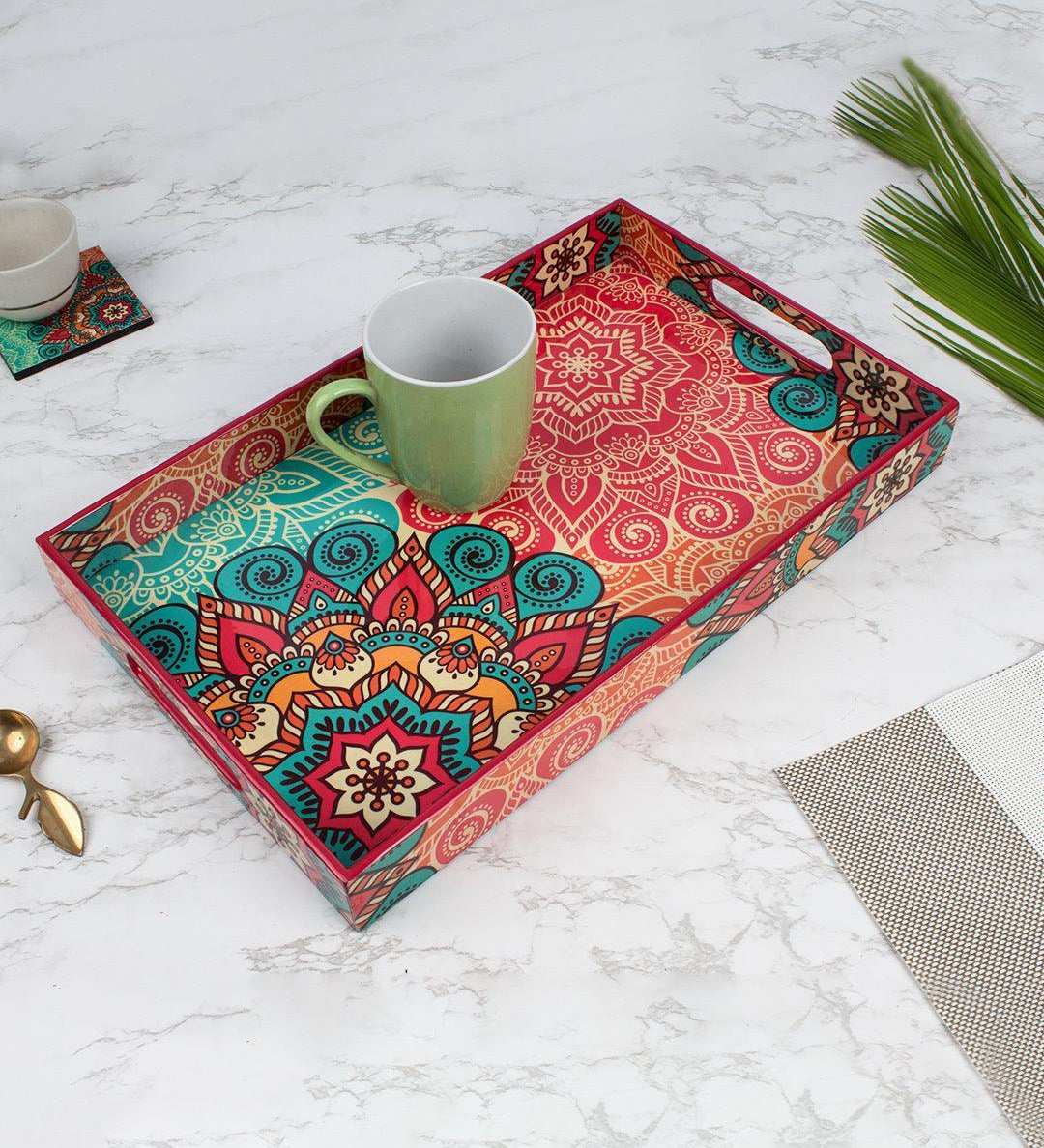 Traditional Multicolour Tray with Handle