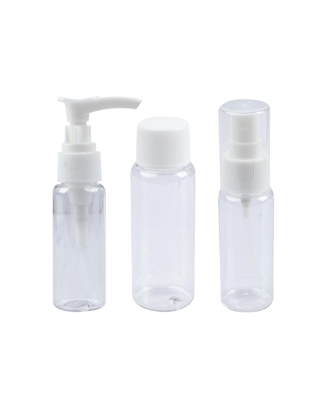 Travel Kit, Bottles & Dispensers, Transparent, Plastic, Set of 3 - MARKET 99