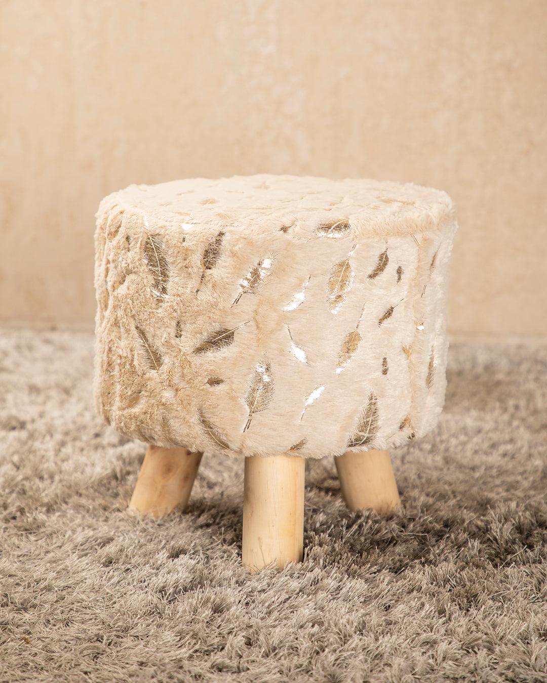 Tri Stool, Foot Stool with 3 Legs, Ottoman, Cream, Wood - MARKET 99