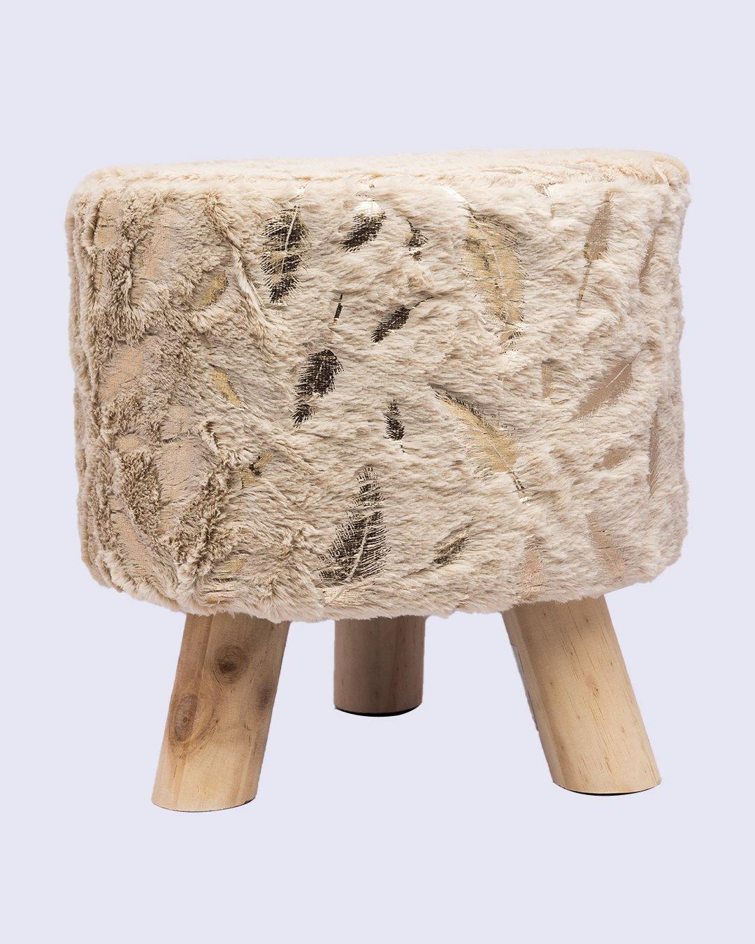 Tri Stool, Foot Stool with 3 Legs, Ottoman, Cream, Wood - MARKET 99