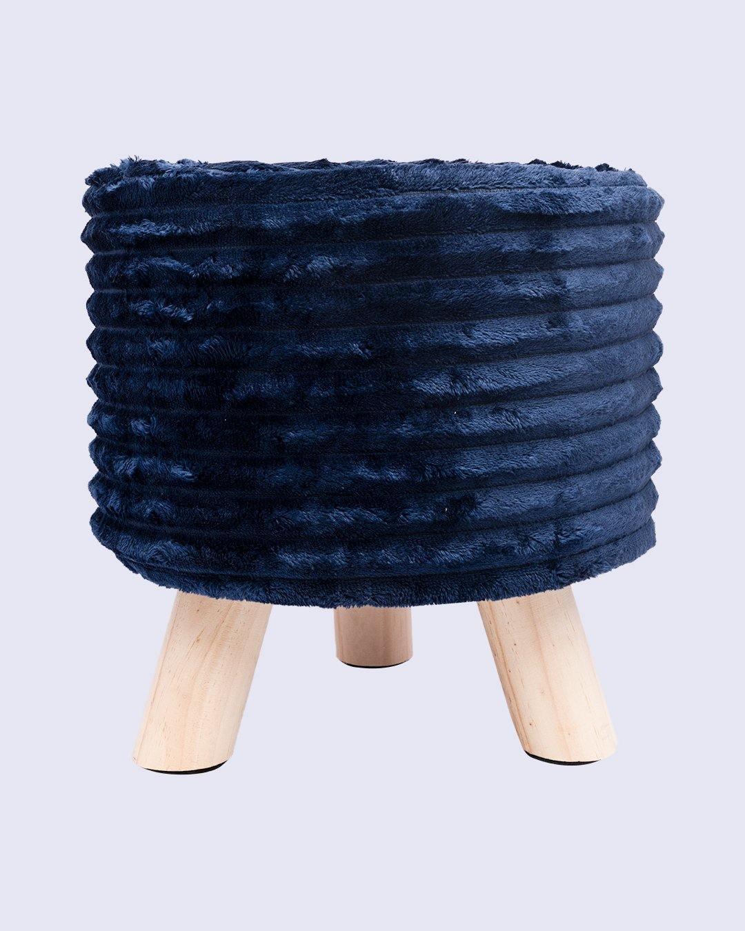 Tri Stool, Foot Stool with 3 Legs, Ottoman, Dark Blue, Wood - MARKET 99