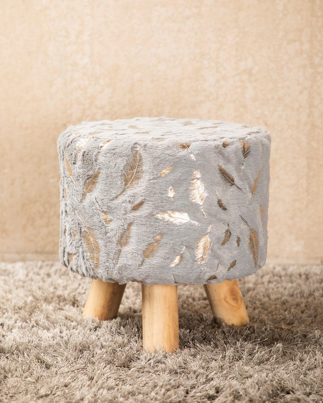 Tri Stool, Foot Stool with 3 Legs, Ottoman, Grey, Wood - MARKET 99