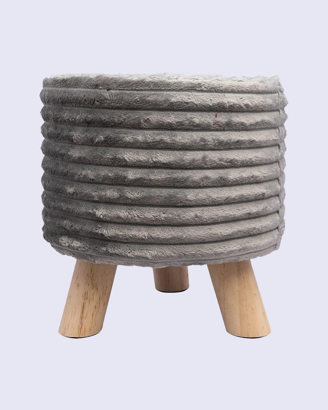 Tri Stool, Foot Stool with 3 Legs, Ottoman, Grey, Wood - MARKET 99