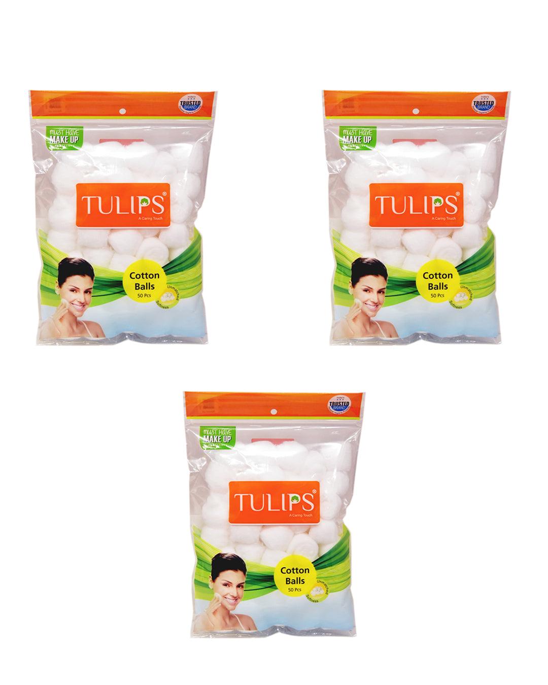 Tulips Premium Cotton Balls (Pack of 3, Each Contain 50 Pcs) - MARKET 99