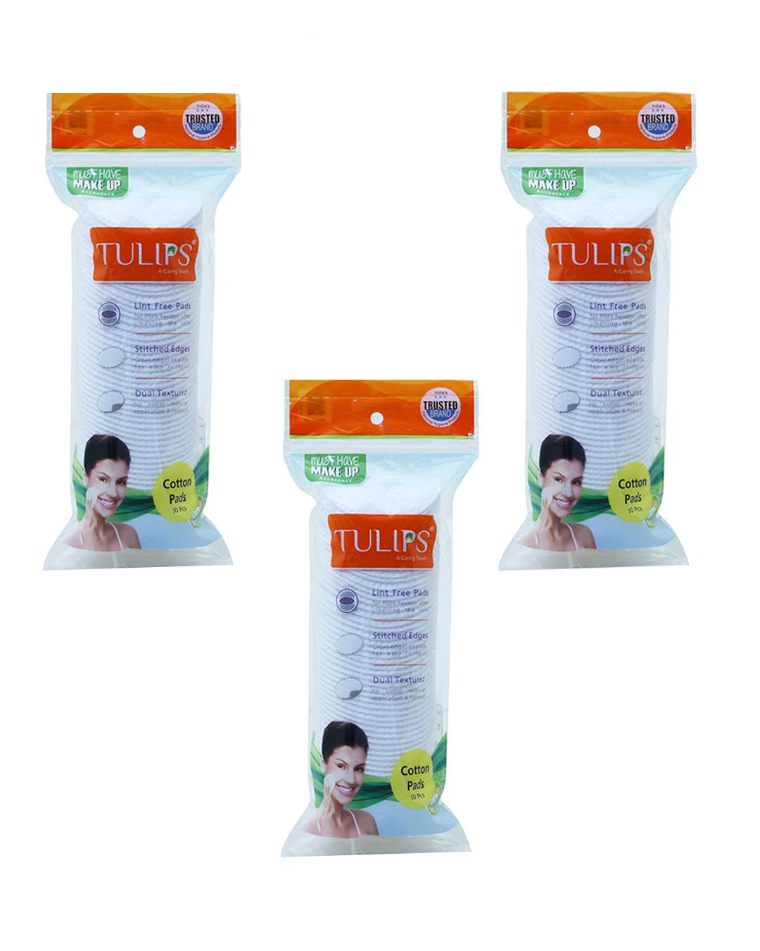 Tulips Premium Facial Cotton Pads in a Ziplock Bag (Pack Of 3, Each Pack Contains 50 Pcs ) - MARKET 99