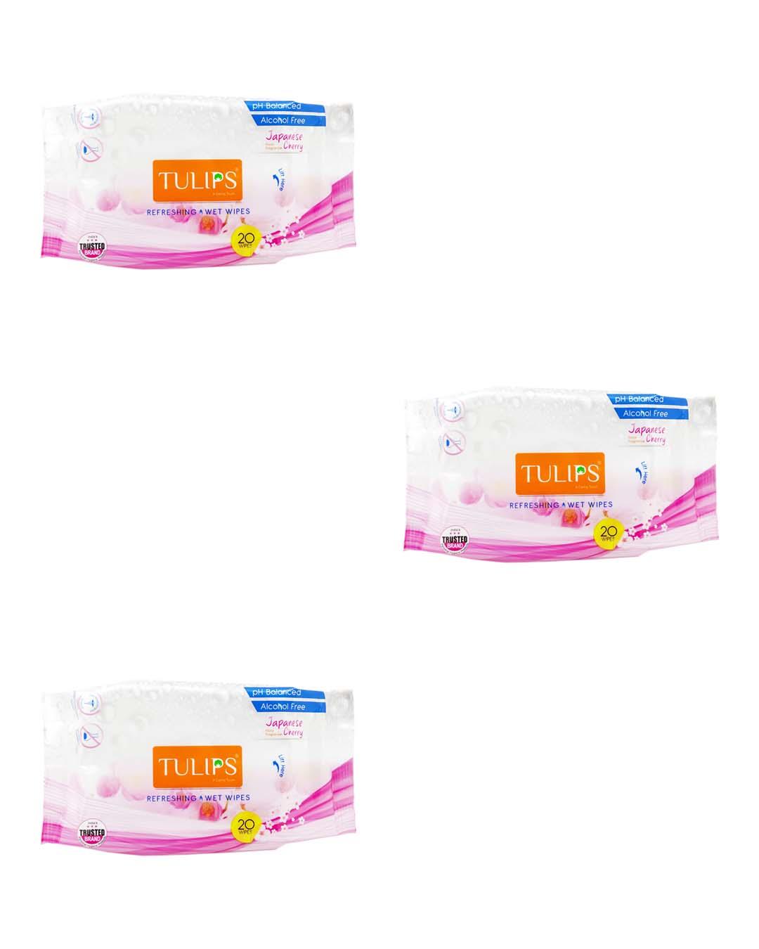 Tulips Refreshing Wet Wipes Japanese (Pack Of 3, 20 Pcs On Each) - MARKET 99