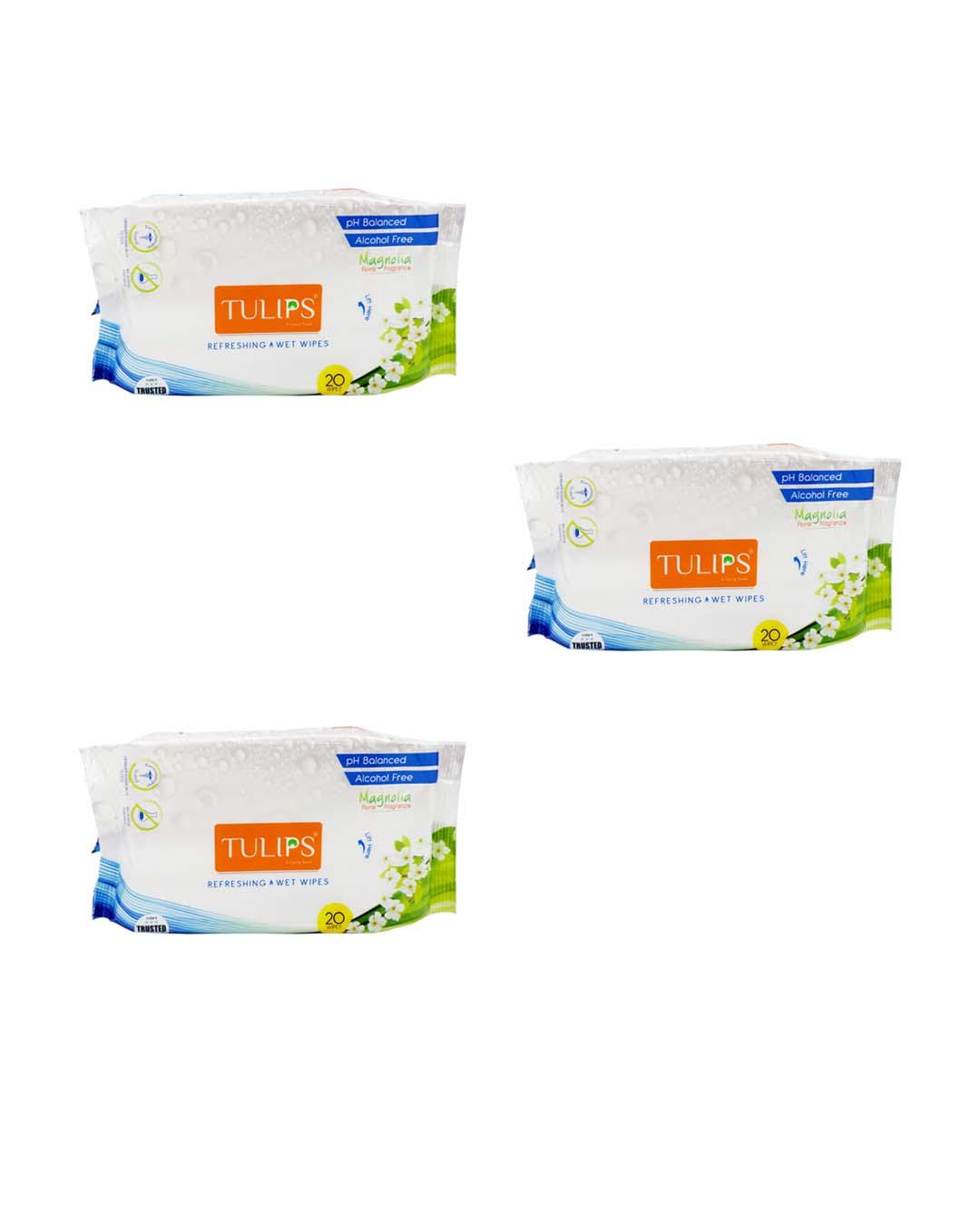 Tulips Refreshing Wet Wipes Mangolia (Pack Of 3, 20 Pcs On Each) - MARKET 99