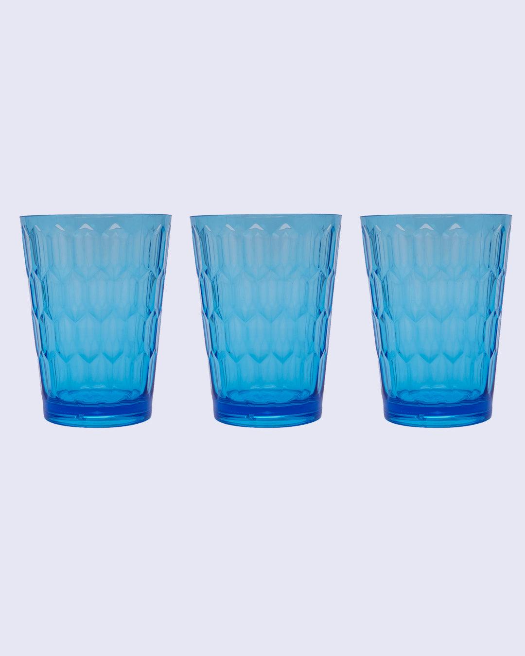 Tumblers, Glass Set, Blue Colour, Plastic, Set of 3, 400 mL Each - MARKET 99