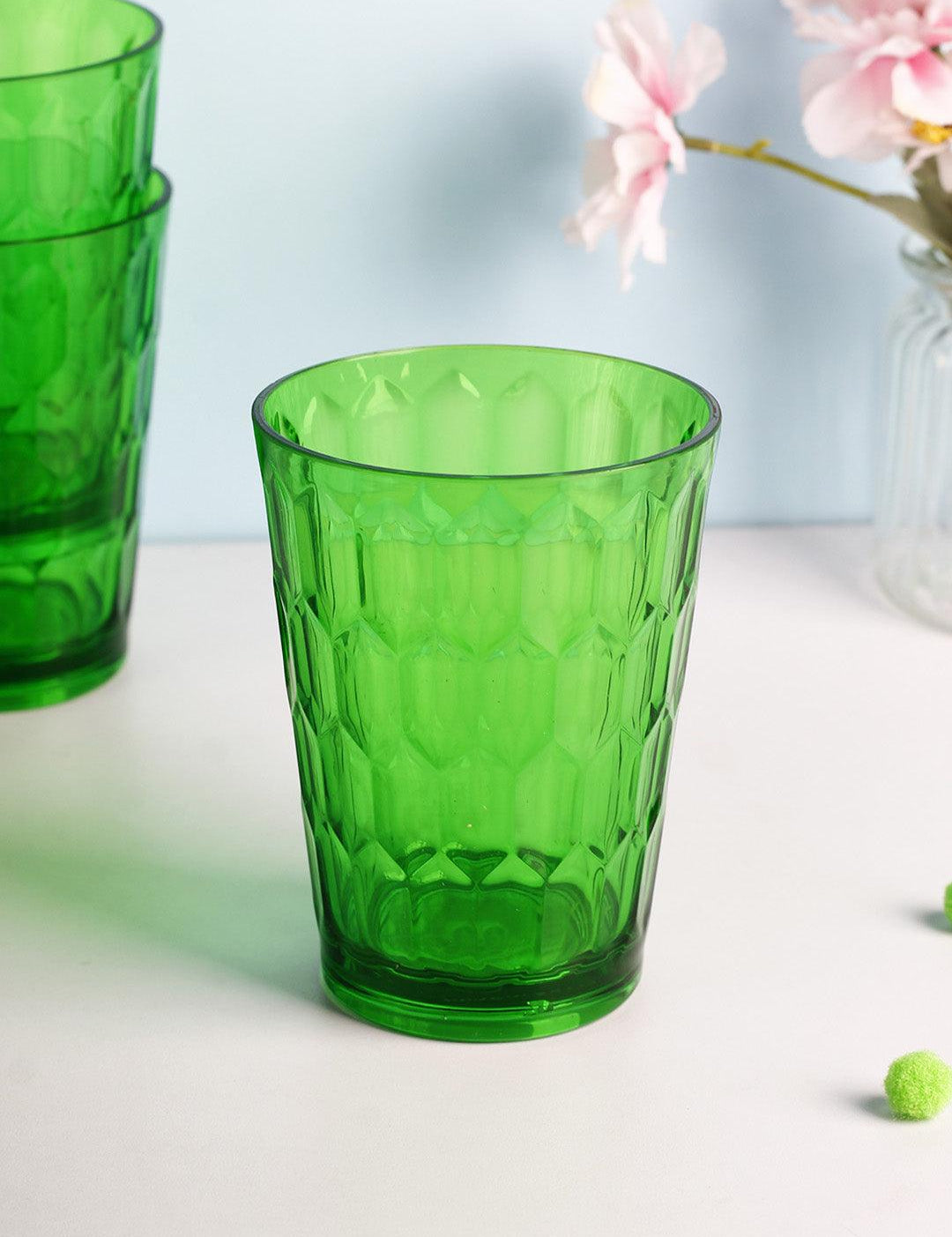 Tumblers, Glass Set, Green Colour, Plastic, Set of 3, 400 mL Each - MARKET 99