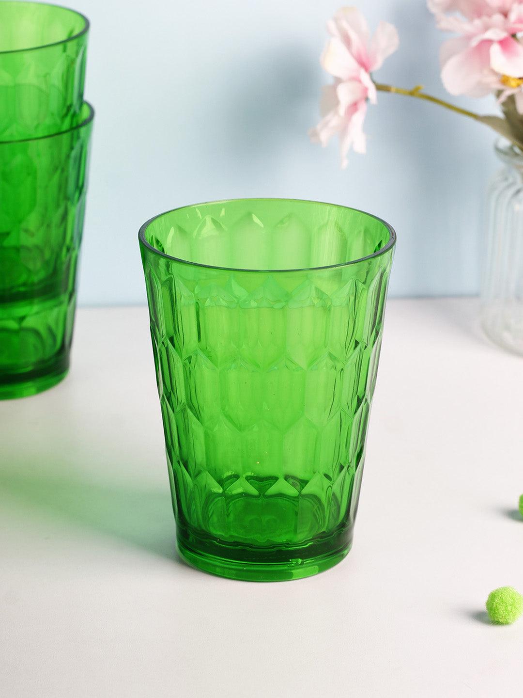 Tumblers, Glass Set, Green Colour, Plastic, Set of 3, 400 mL Each - MARKET 99