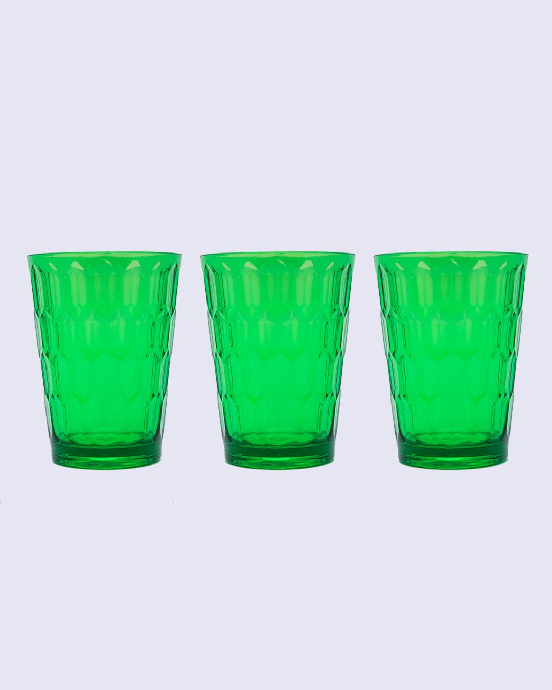 Tumblers, Glass Set, Green Colour, Plastic, Set of 3, 400 mL Each - MARKET 99